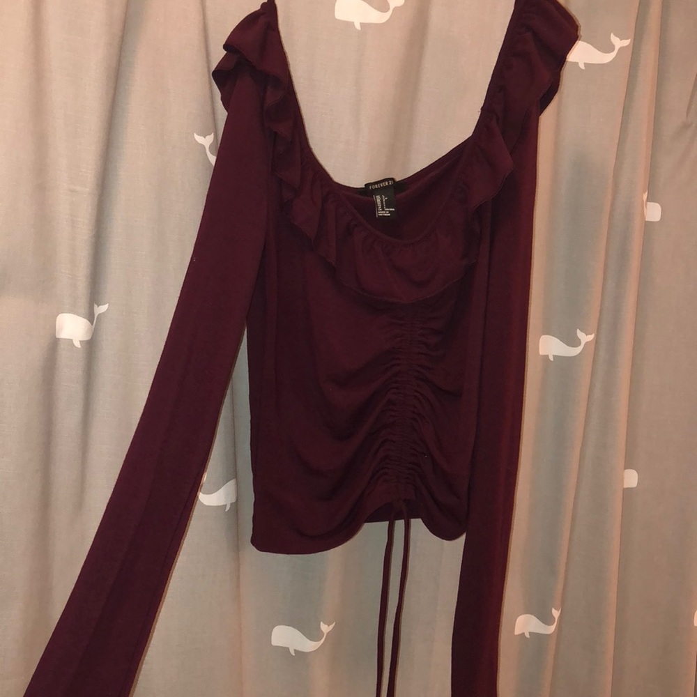 Red Burgundy Off The Shoulder Long Sleeve Cute Top
